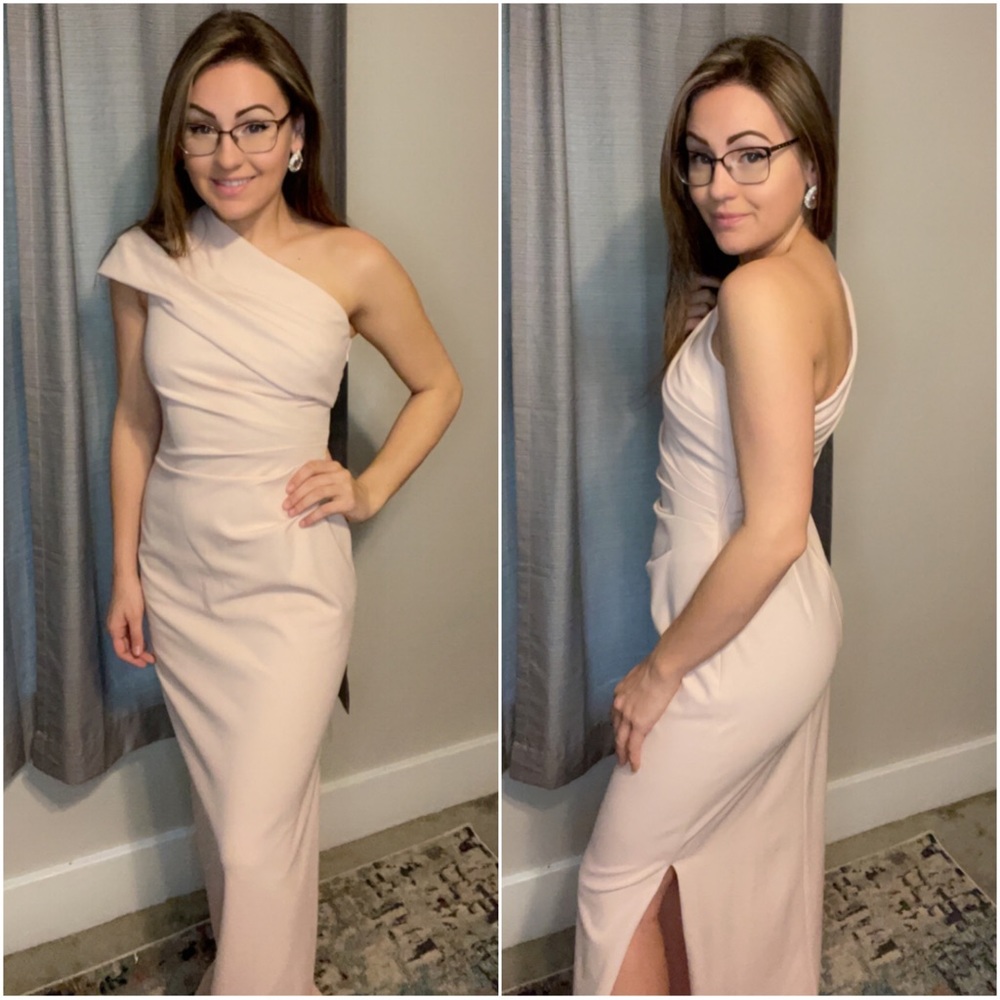 Blush one shoulder with side slit